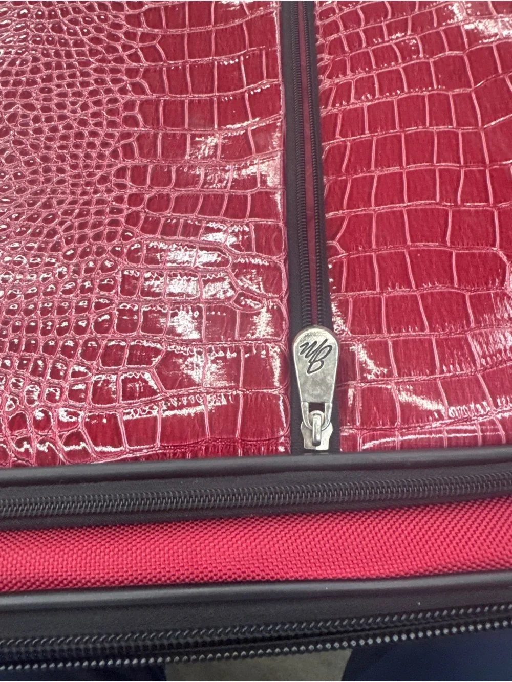 Glossy Red Croc-Texture Carry-On Travel Bag